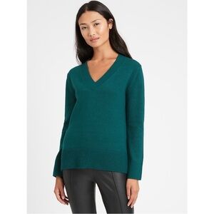 Banana Republic 100% Merino Wool V-Neck Sweater Pullover Forest Green Small